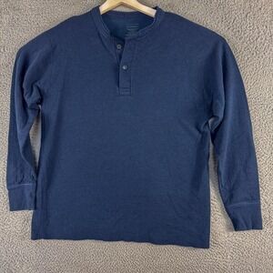 LL Bean Henley Shirt Mens Large Navy Traditional Wool Cotton‎ Blend Long Sleeve